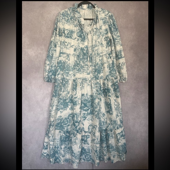 Women’s  Romantic Cottage Core Toile Print  Maxi Summer Dress  Medium - Picture 3 of 8